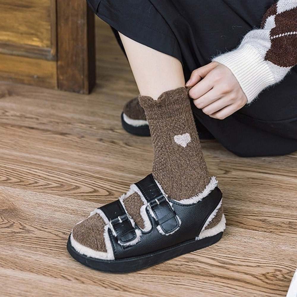 Heart And Diamond Pattern Tube Socks In Brown - Picture 5 of 7